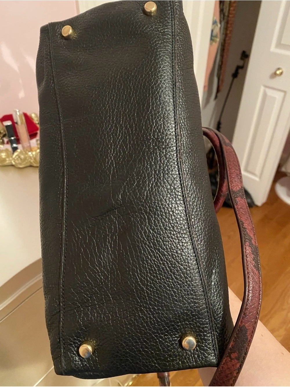 Coach Black Leather Shoulder Bag with Signature Brown Pocket and Gold Hardware - Picture 9 of 9